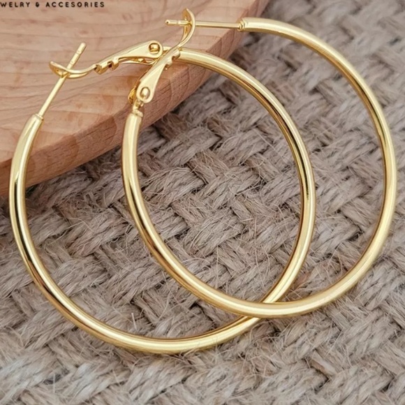 Gold Hoops, 50mm, Thin, Lightweight, Gold Plated, Punk - Picture 4 of 10